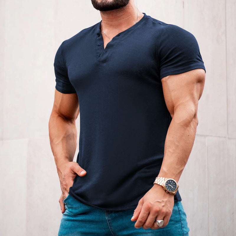 Herrer kortærmet Henley-shirt med dekorative knapper og kropsnær pasform Stilla