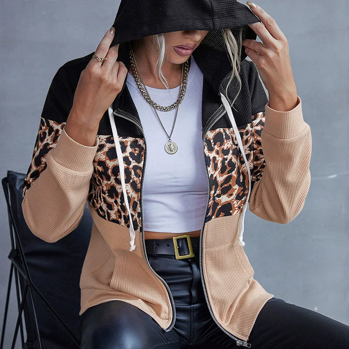 Stilla | Hoodie Løs pasform Patchwork design Lynlås Lagdelt tøj