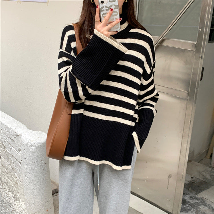 Kvindernes afslappede strikket sweater med stribet design og komfortabel pasform Stilla