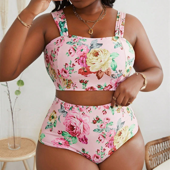 Dame Højtaljet Bikini-Sæt med blomsterdesign Skovae