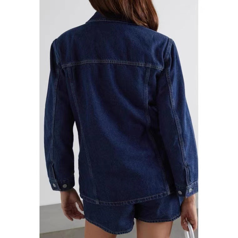 Dame overgangsjakke med dobbelt række knaplukning og moderne denimdesign Stilla