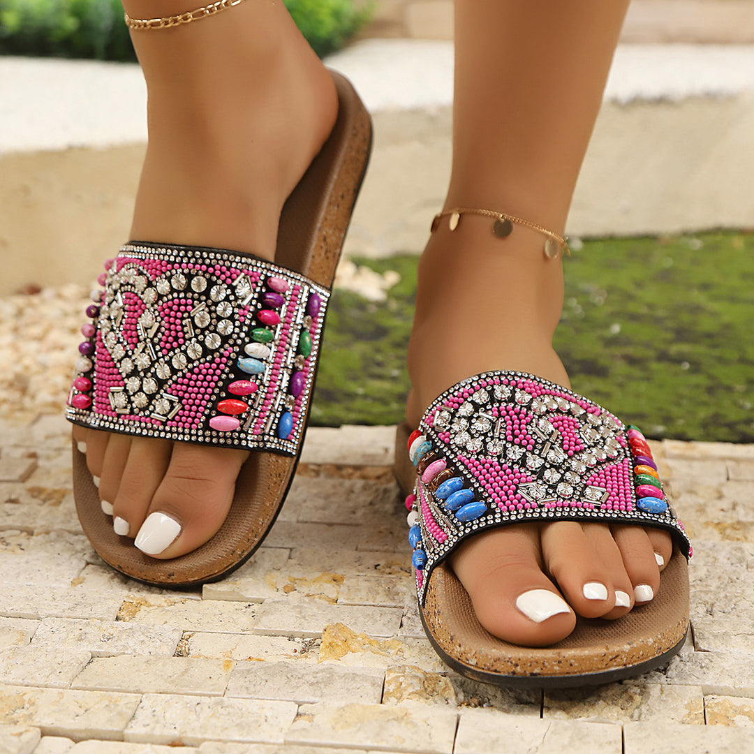 Dame pantofler med kunstnerisk perle- og rhinestonesdesign Stilla