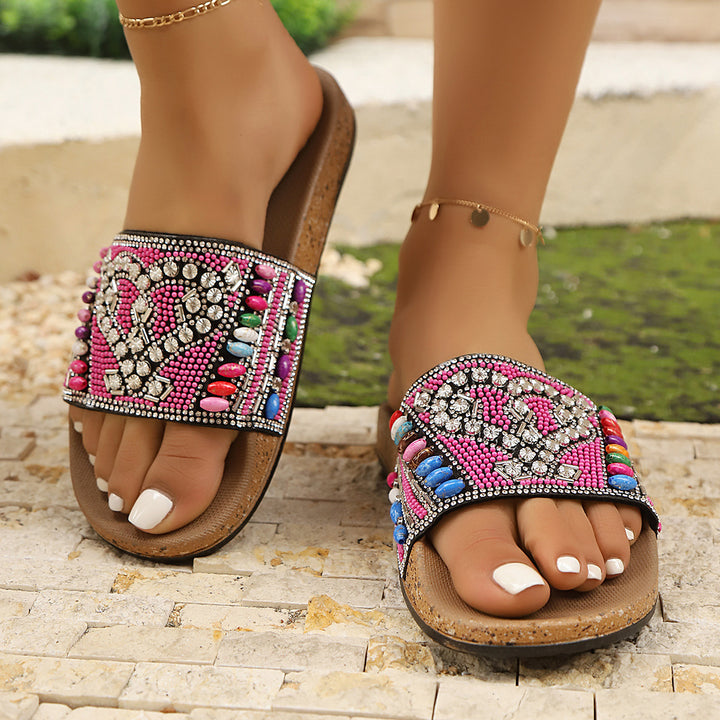 Dame pantofler med kunstnerisk perle- og rhinestonesdesign Stilla