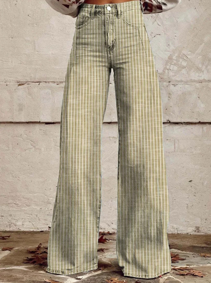 Dame høj talje vidde jeans med modiske striber Stilla