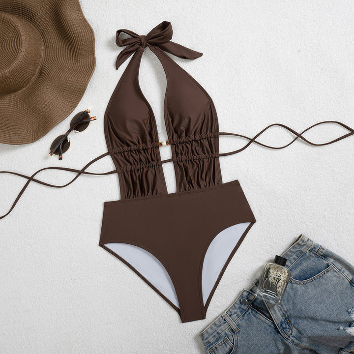 Dame Elegant Monokini med dyb V-udskæring og raffinerede detaljer Skovae