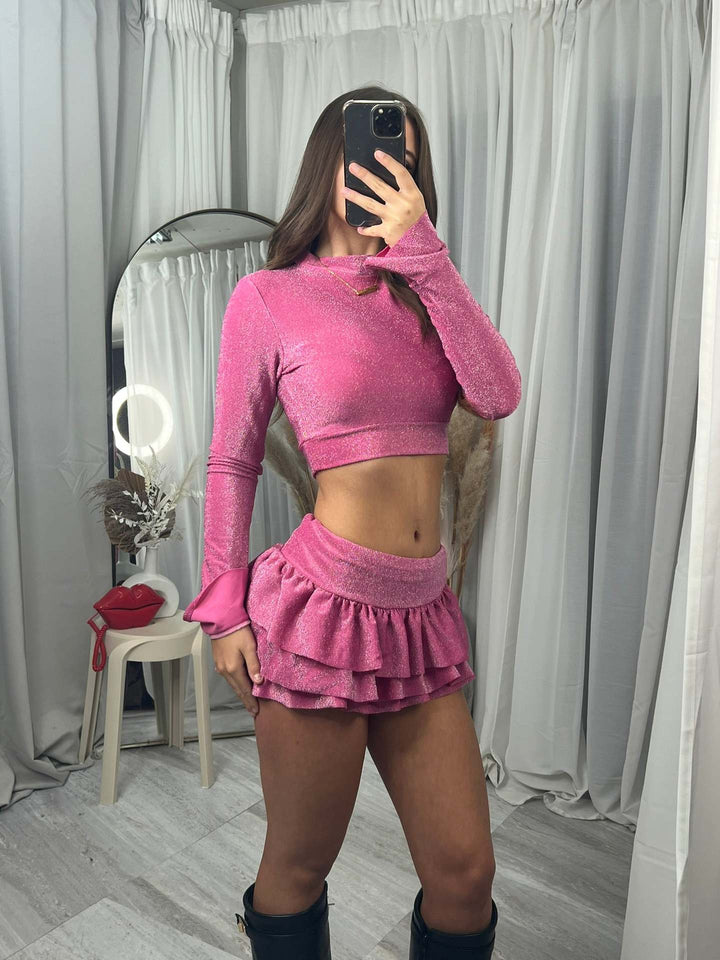 Kvindernes fashionable crop top og plisseret mini nederdel sæt Skovae