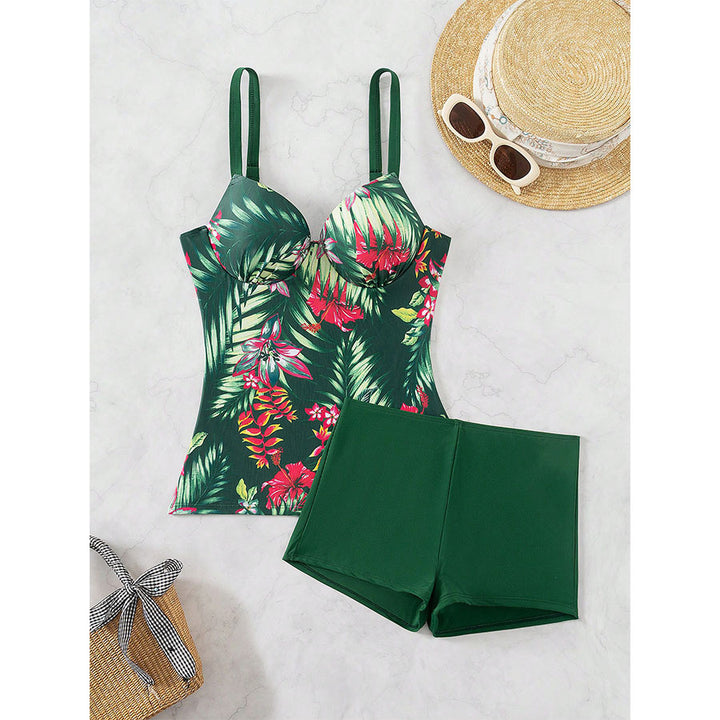Dame Floral Print Tankini med Høj talje Shorts Stilla