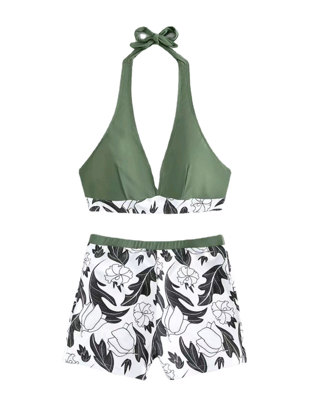 Dame Triangel-Bikini med blomsterdesign shorts