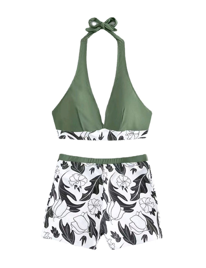 Dame Triangel-Bikini med blomsterdesign shorts