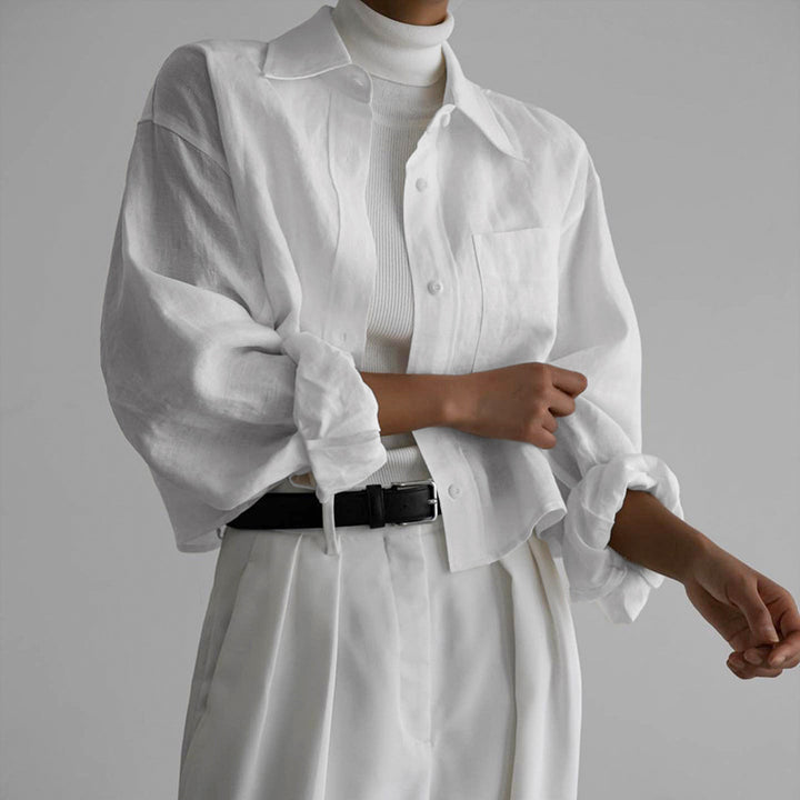 Dame Let bluse med korte ærmer lavet af høj kvalitet linnedstof med afslappede oversized ærmer Stilla