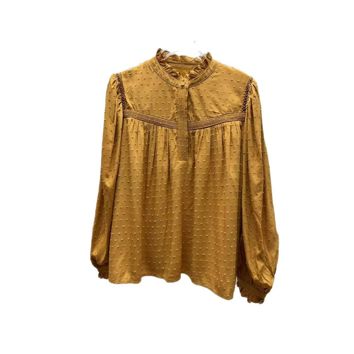 Damebluse med elegant krave og raffinerede pufærmer Stilla