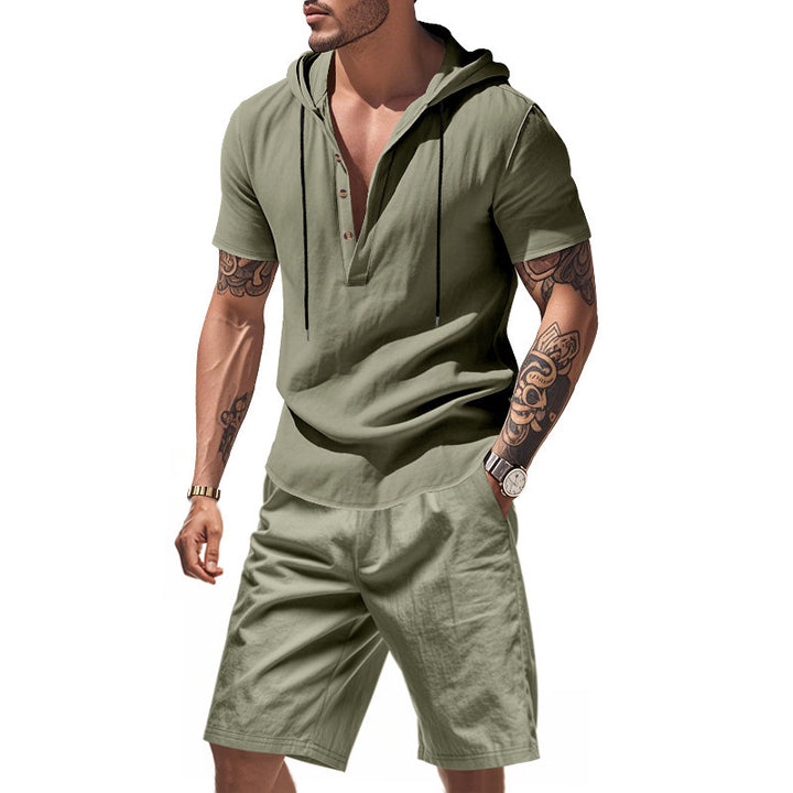Herre afslappet hoodie-shorts sæt med moderigtig Henley-udskæring og åndbare egenskaber Stilla
