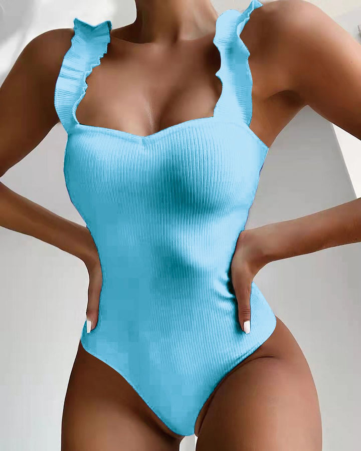 Dame Rufflesweater med Hjerteudskæring One-Piece Badedragt Stilla
