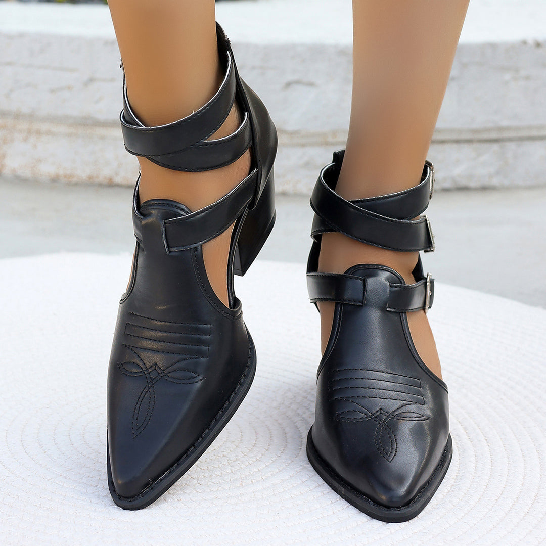Dame elegante Slingpumps med asymmetrisk remdesign og behagelig blokhæl Stilla