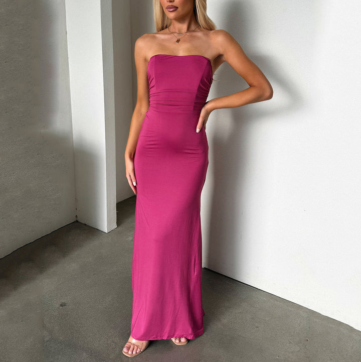Dame Elegant lang aftenkjole med figursmigrende drapering Stilla