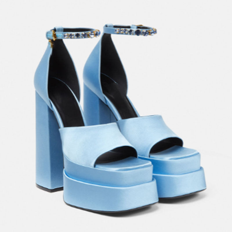 Femme Platform Peep-Toe High Heels med strass ankelrem Stilla