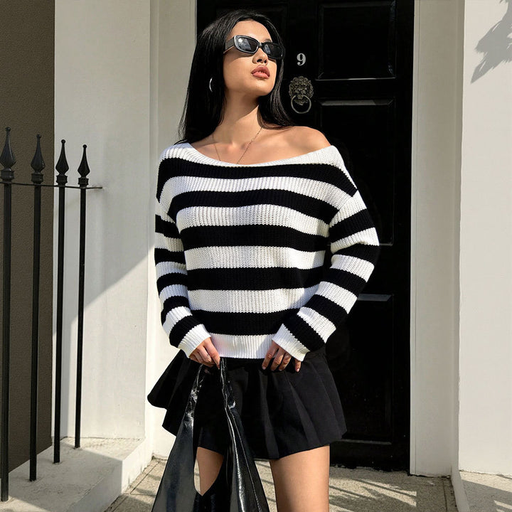 Kvinders Casual Oversized Sweater med Stribet Mønster Stilla