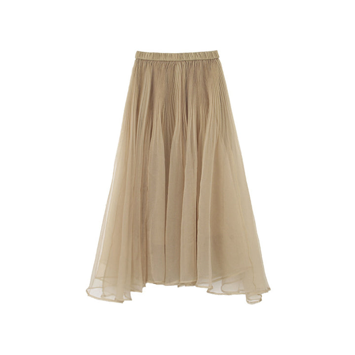 Dame plisseret maxi-nederdel i let chiffon med svingende snit Stilla
