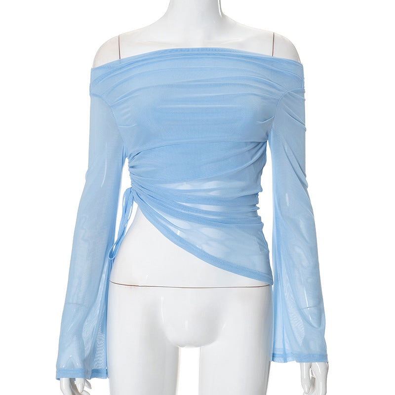 Dame Off-Shoulder Rynke Top med Bindingsdetalje Stilla