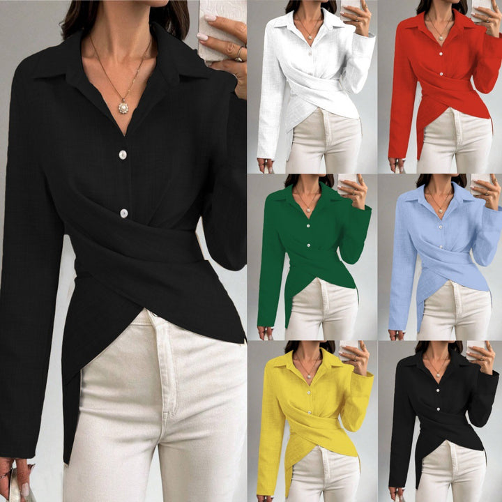 Dame indpakningsbluse med elegante knapdetaljer og fint struktureret stof Stilla