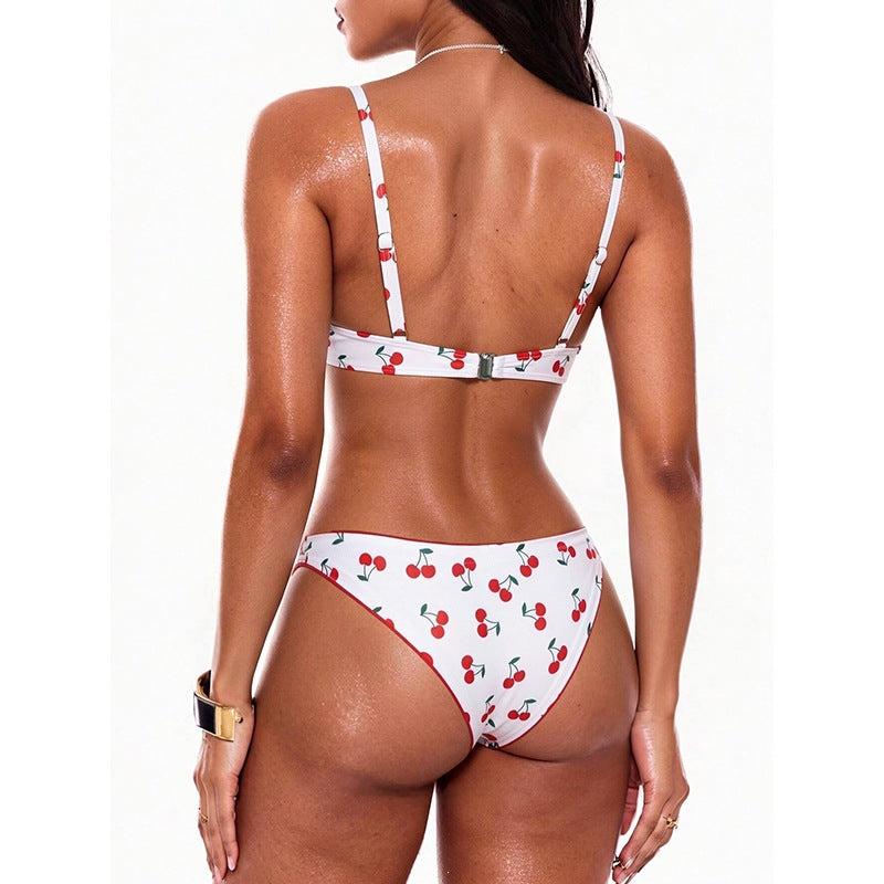 Dame Push-Up bikini med glædeligt kirsebærdesign Skovae