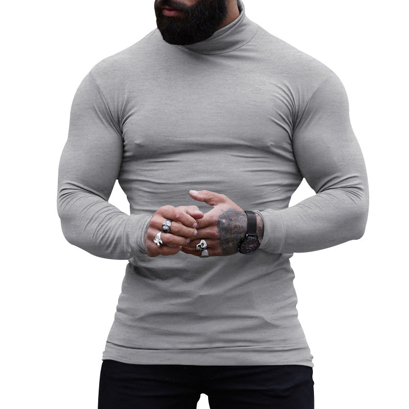 Herre langærmet T-shirt med ståkrave og tætsiddende pasform Stilla
