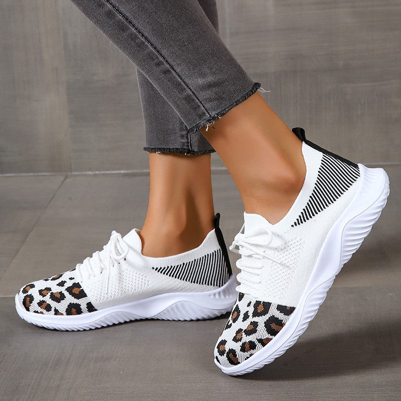 Dame Sporty Sneakers med åndbart overmateriale og moderigtigt leopardmønster Stilla