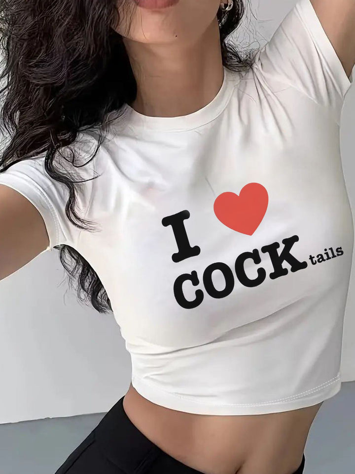 Dame Crop-T-Shirt med iøjnefaldende statement-print Skovae