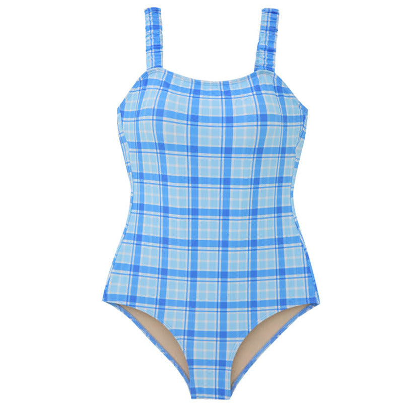 Dame one-piece badedragt med klassisk ternet design og komfortable stropper Skovae