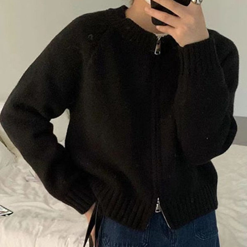 Kvinders hyggelige cardigan med lynlås og bred ribbet kant Stilla