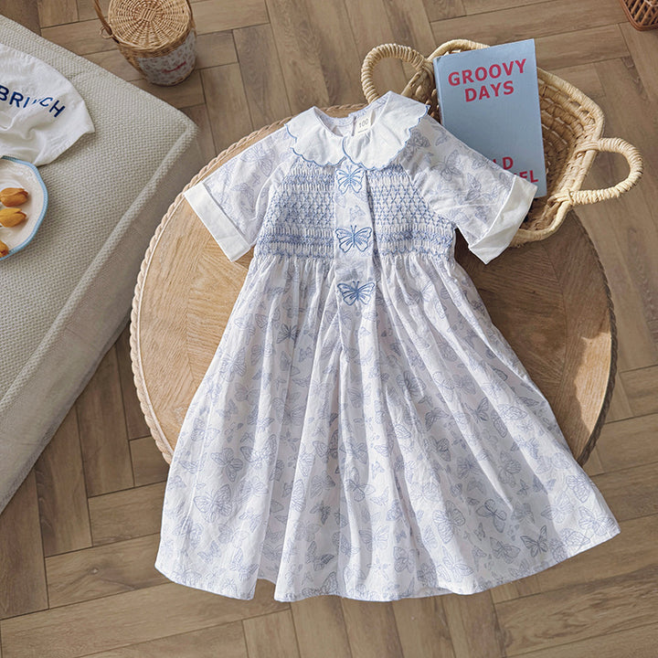 Pige Sommerfuglprint Smocked Kjole Stilla