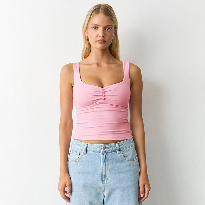 Damen modisches Bustier-Oberteil mit dekorativen Knopfdetails Skovae