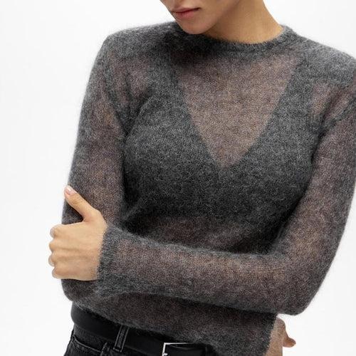 Dame fin V-hals pullover lavet af mohair-uldblanding Skovae