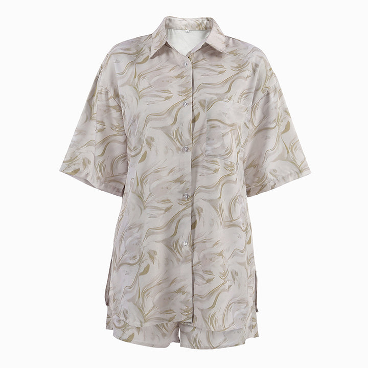 Dame sæt bestående af cropped top og shorts med marmoreret design Stilla
