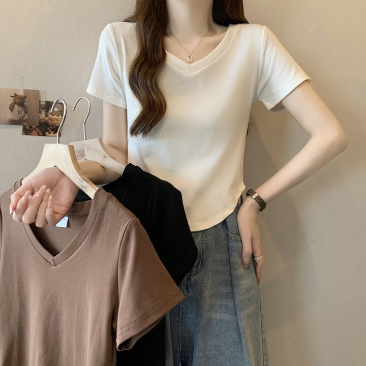 Femme V-udskæring Kortærmet T-shirt Stilla