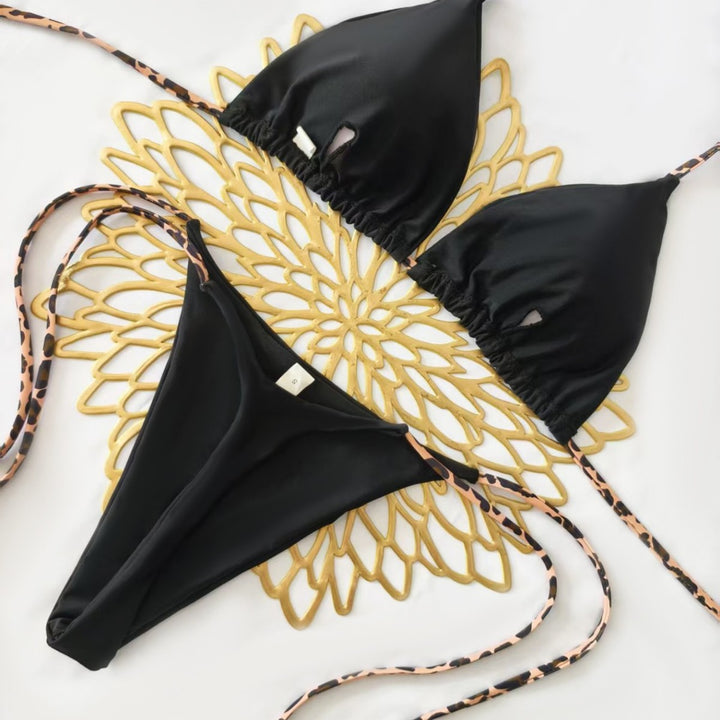 Dame Triangel-Bikini-Sæt med justerbare stropper og moderigtig leoprint Skovae