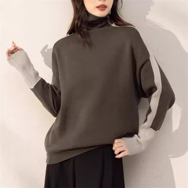 Kvinders oversized sweater med moderne turtleneck og kontrasterende ærme accenter Stilla