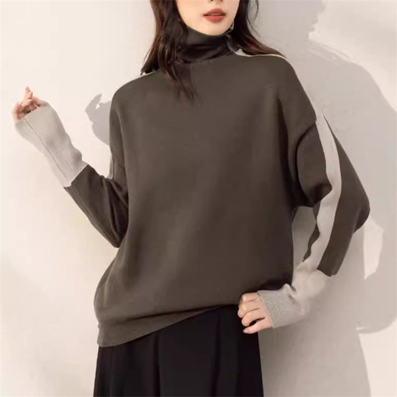 Kvinder Casual Turtleneck Sweater med Kontrast Ærmer Stilla