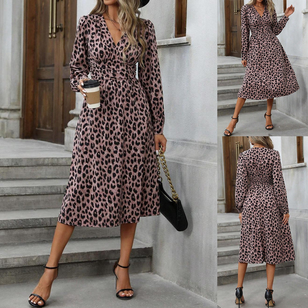 Dame wrap dress med dyreprint og lange ærmer Stilla
