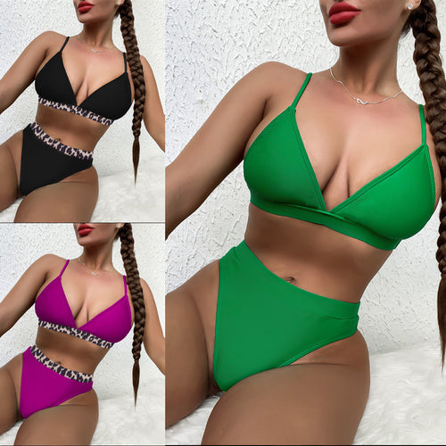 Dame moderigtig trekant-bikini med leopardmønster Skovae