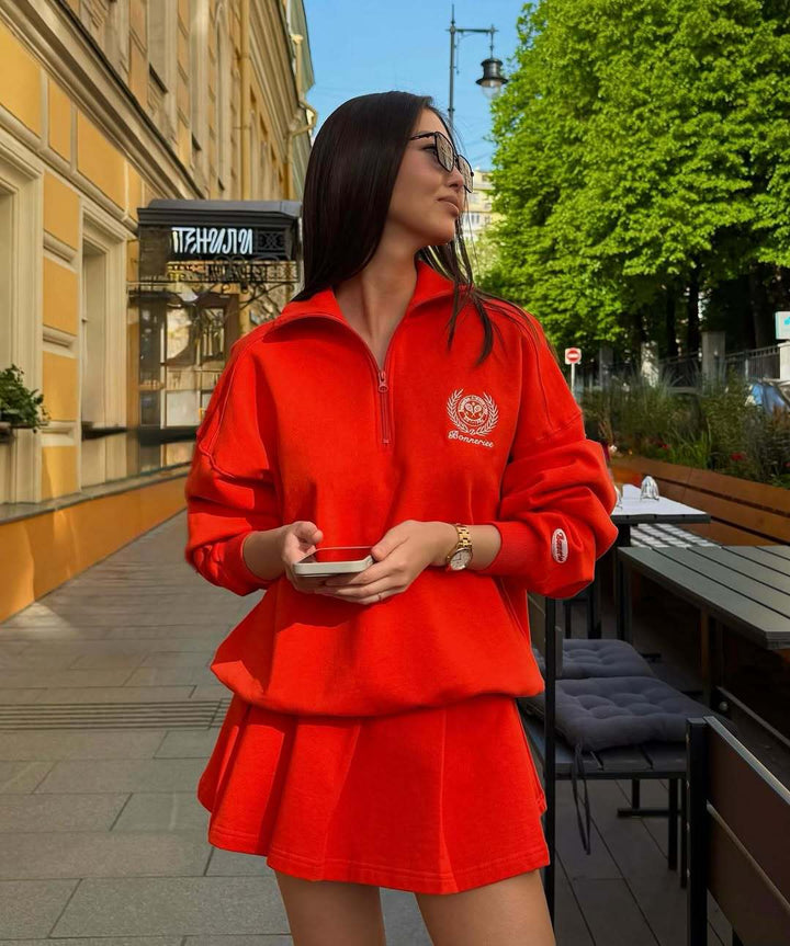 Dame sporty zip pullover med casual snit og broderi Stilla
