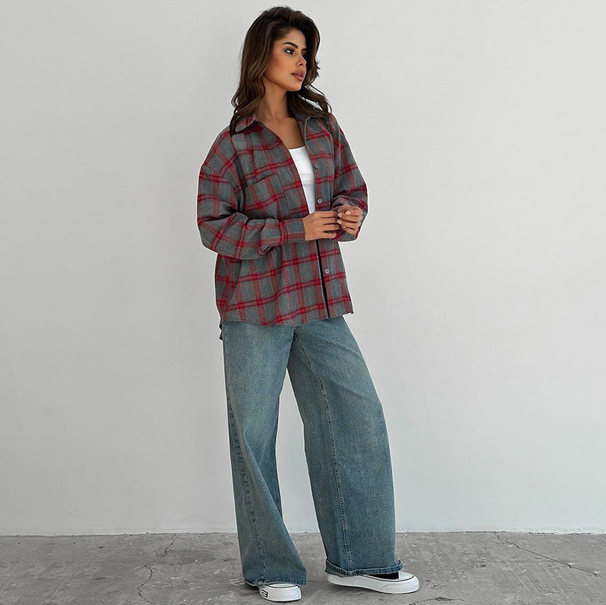 Dame Tjekket Flannel Skjorte med afslappet snit og casual oversized design Stilla