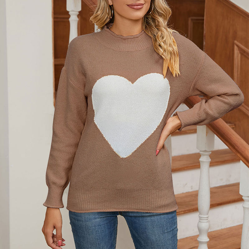Dame moden sweater med hjerteprint Stilla