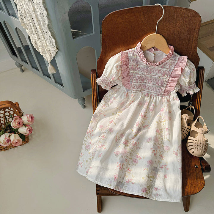 Pige Vintage Blomster Smocked Kjole Stilla