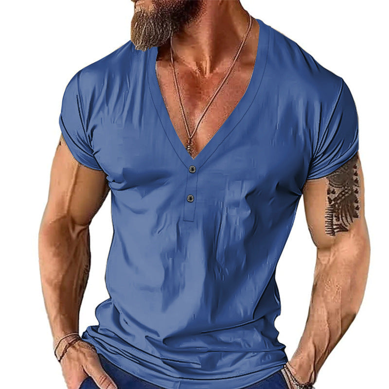 Herrer Korte ærmer Henley T-Shirt med stilfuld krave og to knapper Stilla