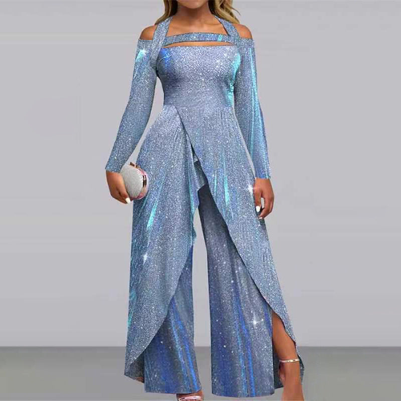 Dame Glamourøst Funktionsjumpsuit med skinnende effekt og elegant design Stilla