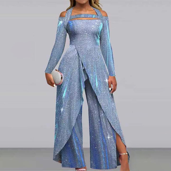 Dame Glamourøst Funktionsjumpsuit med skinnende effekt og elegant design Stilla
