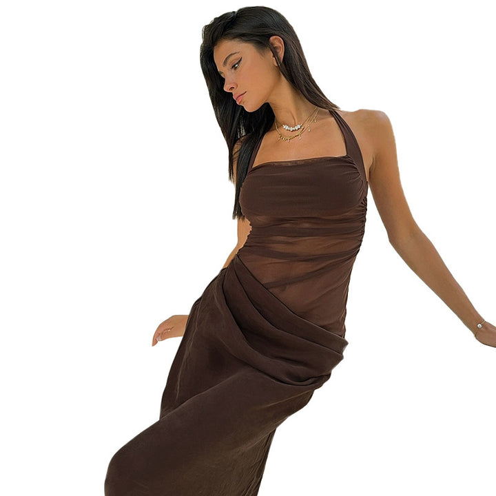 Femme Halter Neck Maxi Kjole med elegant Draperet Detalje Stilla