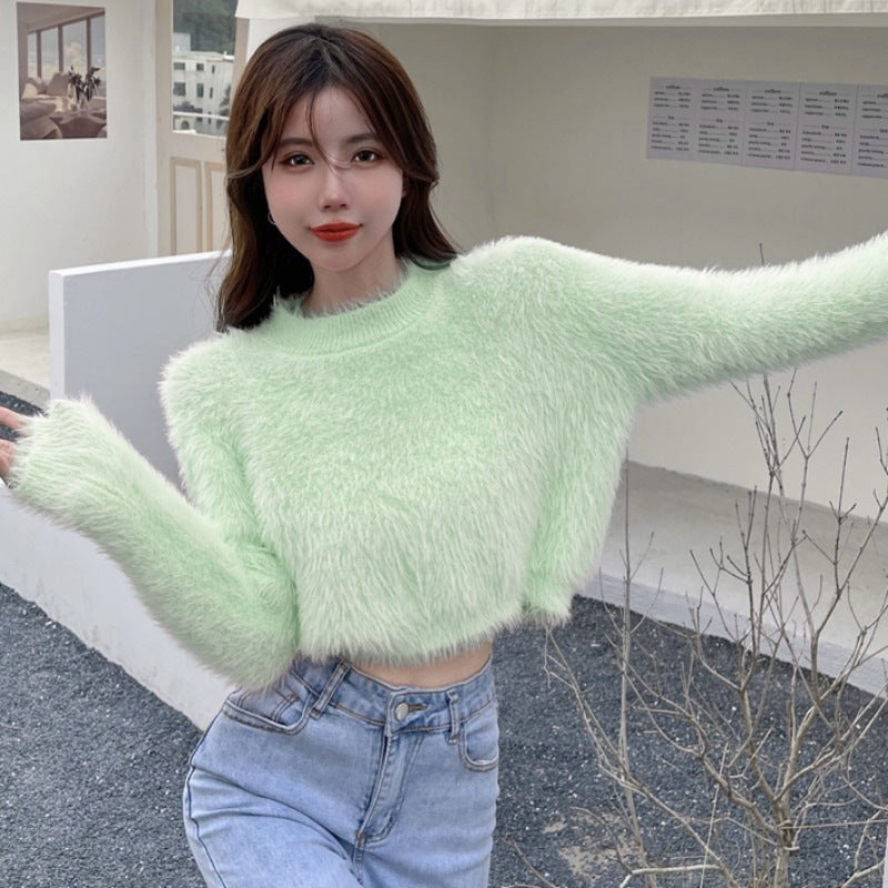 Femme Fluffy Cropped Striktrøje Stilla