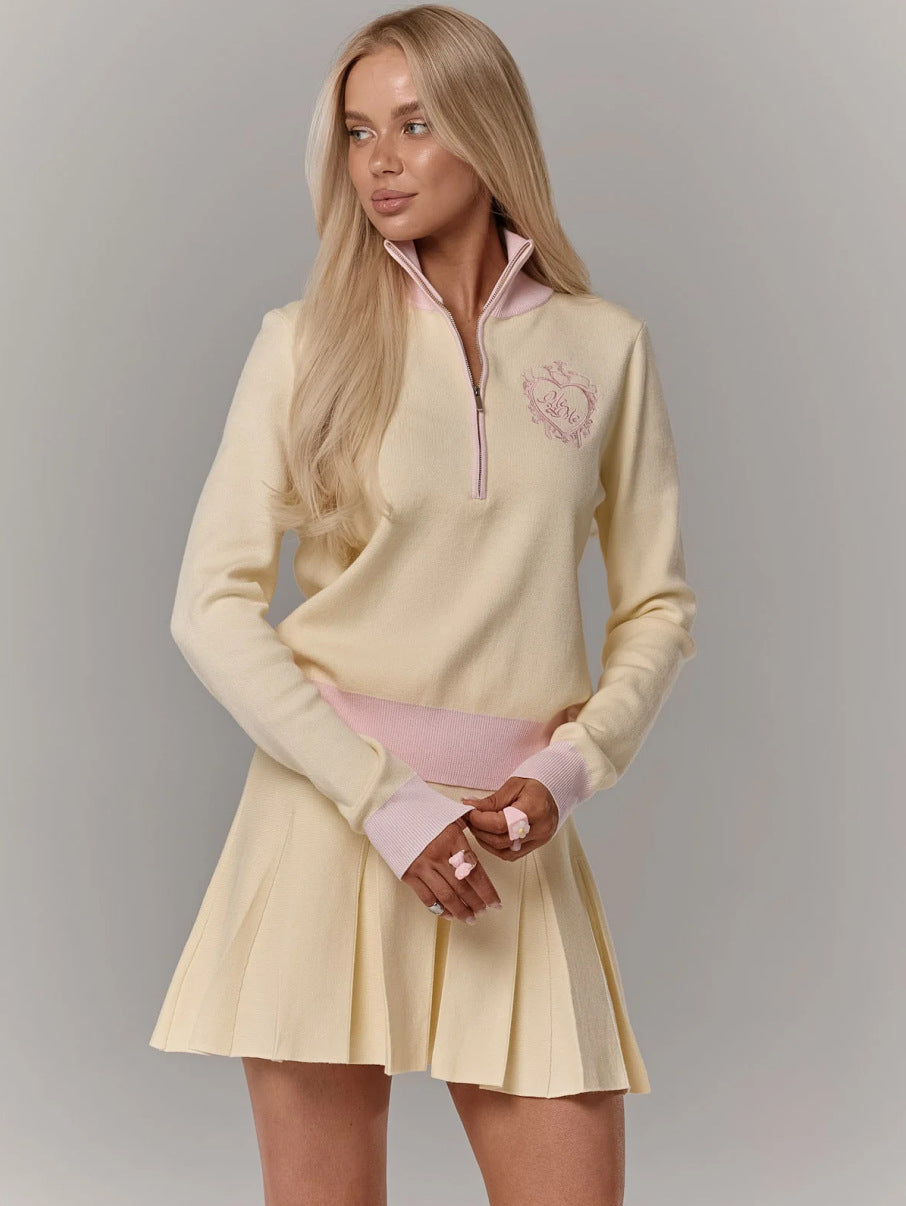 Damer elegant og sporty strikket mini nederdel med høj krave og lynlås Stilla